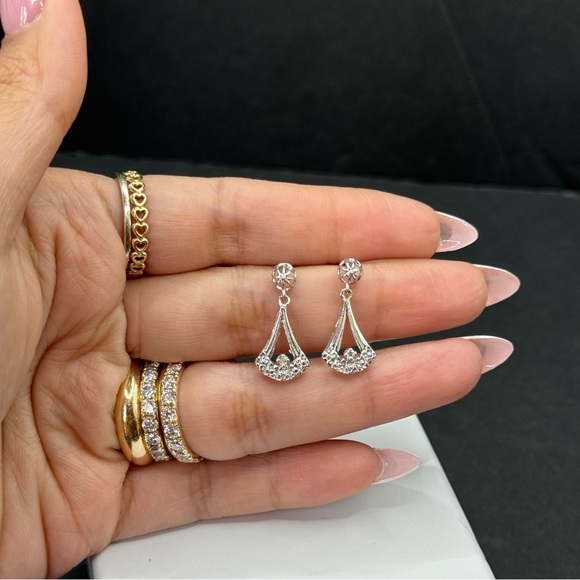 Victorian 14k white gold diamond earrings - Picture 3 of 7